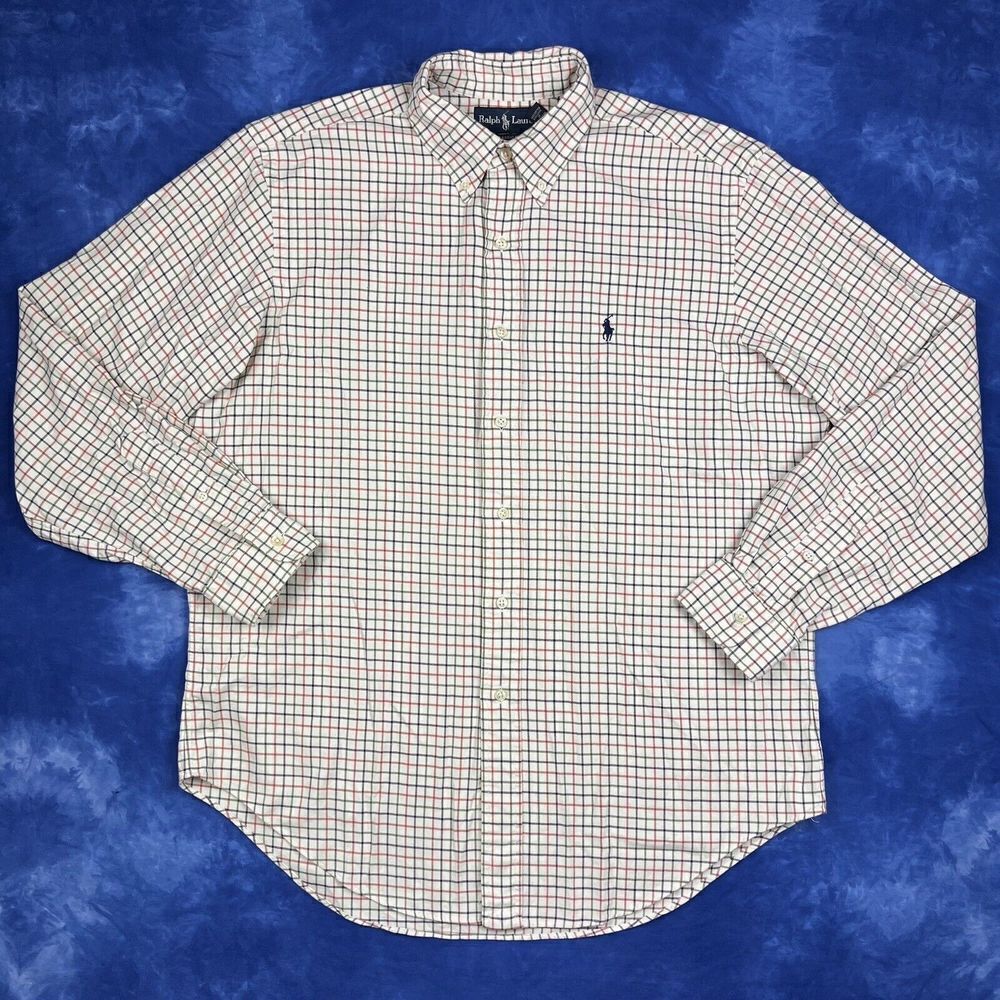 Ralph Lauren Large Blue Label Classic Fit Cream Blue Green Red Plaid Shirt